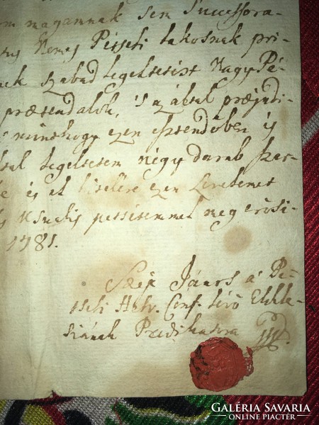 Pécsely 1781. június 7. Tanúsítás/Szép János Pécselyi református pap Tanúsítja......