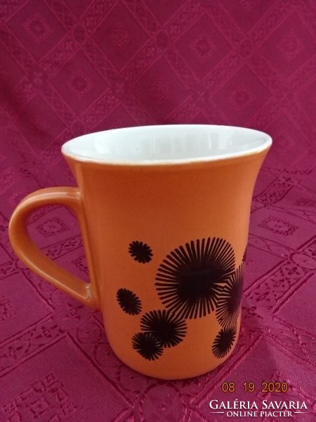 Ironstone porcelain cup, brown base with black pattern. He has!
