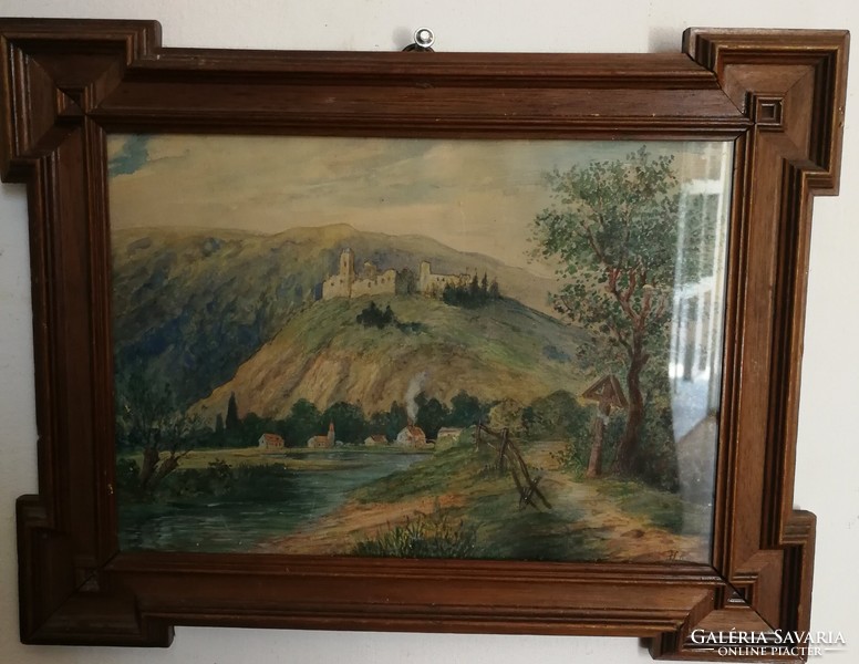 Antique from the 1800s aqvarell painting, watercolor in the original antique frame!