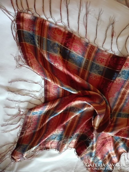 Woven pattern silk tablecloth, shawl, 66 x 68 cm + fringe