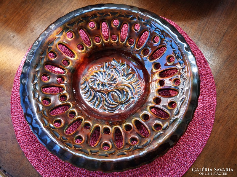 Glazed openwork folk ceramic wall plate