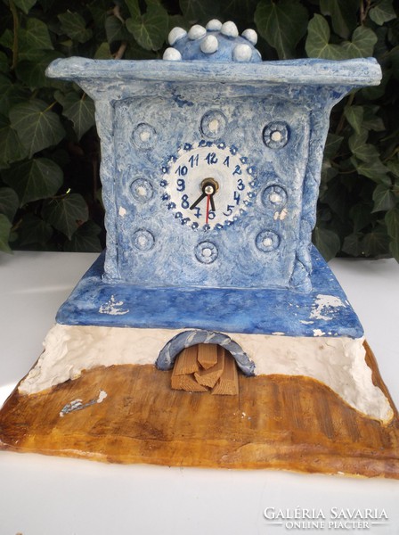 Huge stove - clock - handmade - Austrian - with tea towel hanger - real wooden log 29 x 29 x 28 c