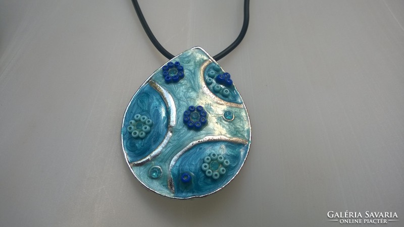 Craftsman turquoise enamel pendant necklace