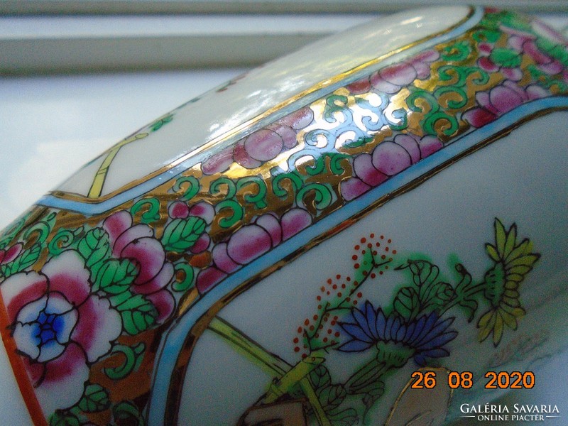 Hand-painted, hand-marked gold enamel, flower, butterfly, rocky landscape famille rose Chinese vase