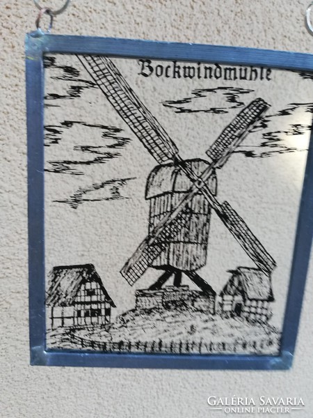 Windmill glass picture in a tin frame