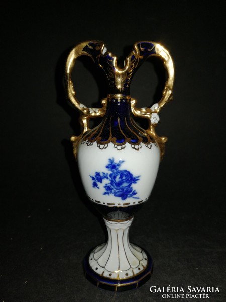 Royal Dux kobaltkék aranyozott porcelán váza díszdobozban- EP