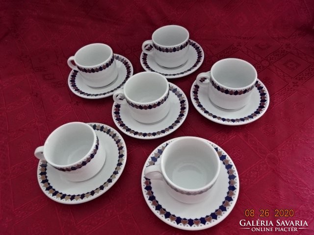 Suisse langenthal Swiss porcelain coffee cup + saucer.6 With a personal cobalt blue/brown pattern. He has