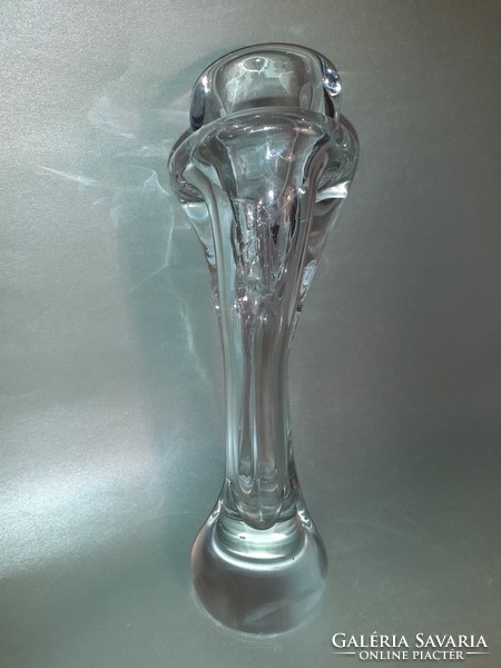 Kétszálas kristály üveg virág váza különleges osztott forma ritka