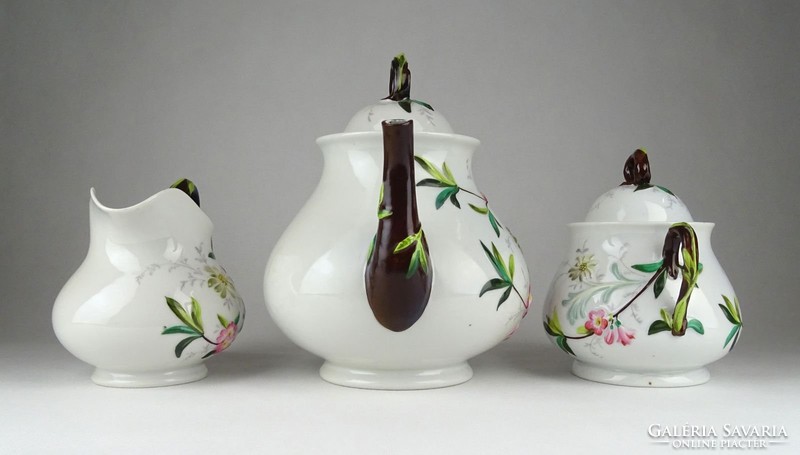 0Y867 Antik porcelán kézifestéssel ellátott teáskészlet 3 fő darab 1800-as évek!