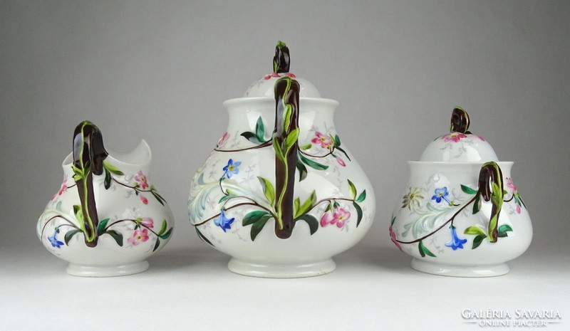 0Y867 Antik porcelán kézifestéssel ellátott teáskészlet 3 fő darab 1800-as évek!
