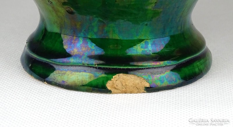 0Y872 Antik jelzett zöld ónmázas csalikancsó 22.5 cm