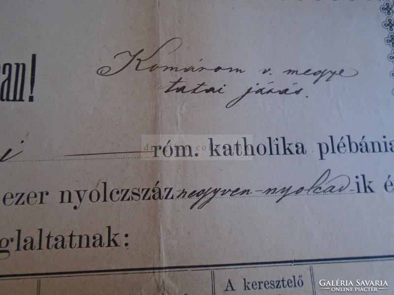ZA315.8  Régi irat  TATA Komárom megye Tamsich Borbéla - Tóváros 1876  Horváth Ferenc p.