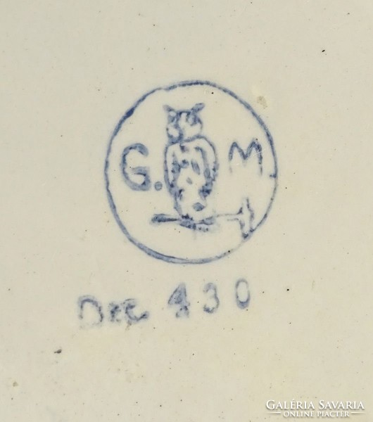 1B655 Art deco Gebruder Mehner fém fedeles gólyás cseh kerámia tároló