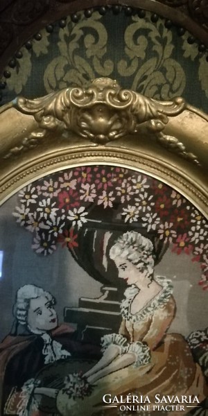 Nagyméretű ovális blondel keret barokk tű gobelinnel