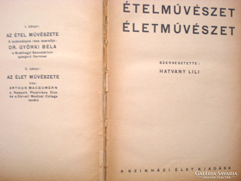 Hatvany Lili bárónő: Ételművészet, életművészet (1937, első kiadás)