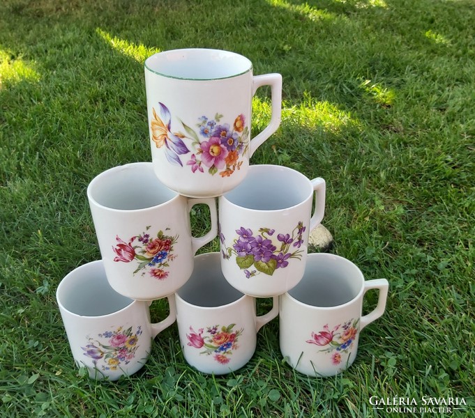 6 pcs zsolnay flower mug, mugs, mug collection, violet, nostalgia piece, peasant decoration