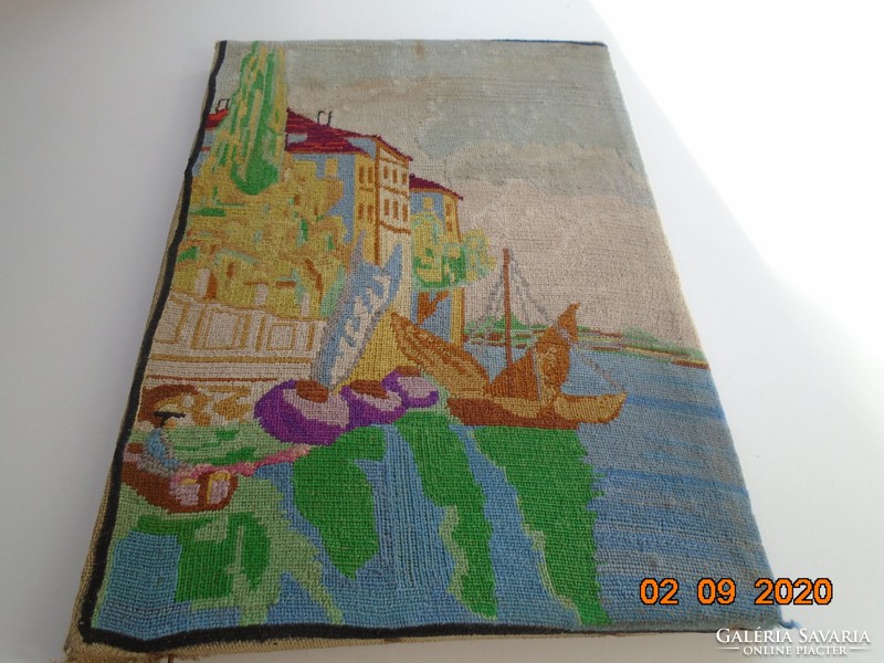 Antique needle tapestry Venetian lagoon skyline