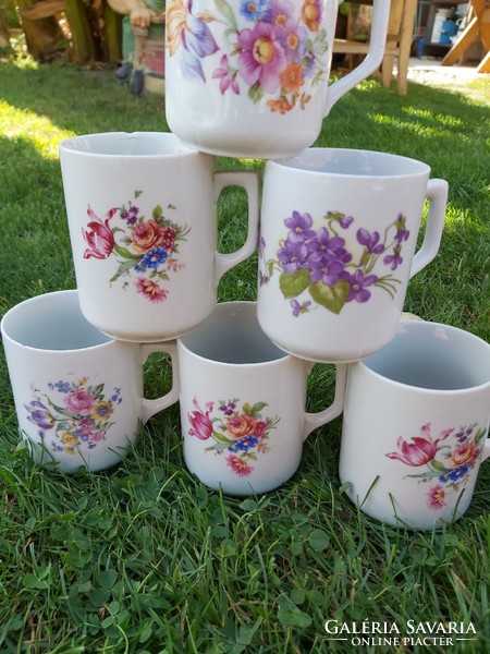 6 pcs zsolnay flower mug, mugs, mug collection, violet, nostalgia piece, peasant decoration