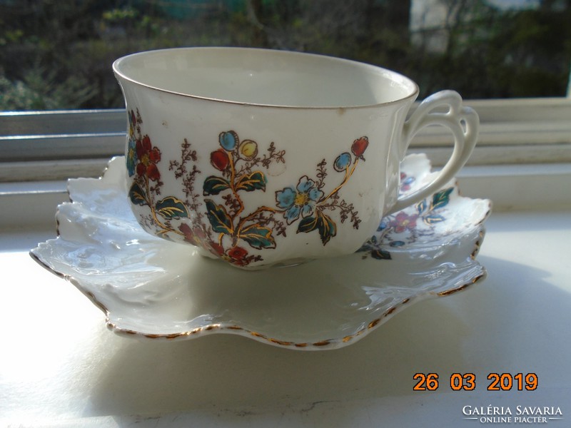 Imperial gold-contoured art nouveau mz austria teacup, with laced checkered coaster