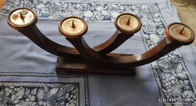 Folk art table four-pronged wooden candle holder