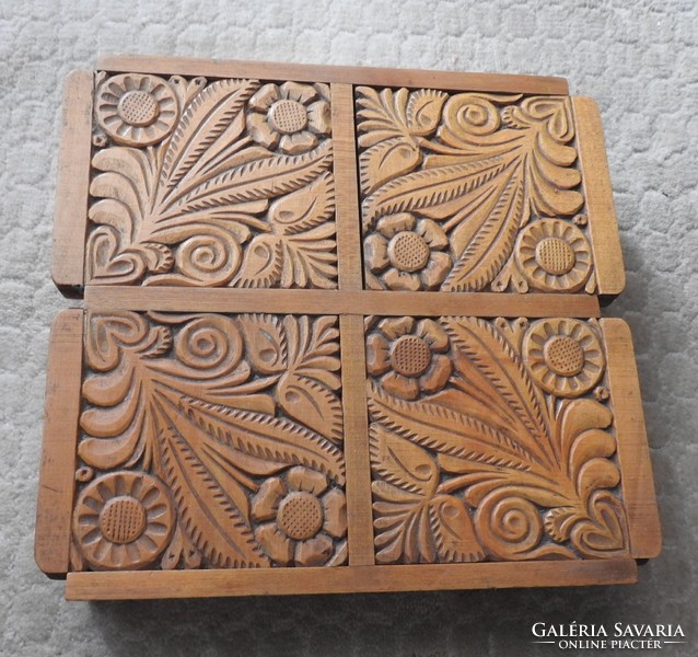 Folk four-part carved wooden box