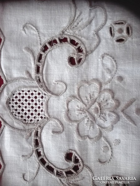 Antique, hand-embroidered, ecru tablecloth, 57 x 36 cm