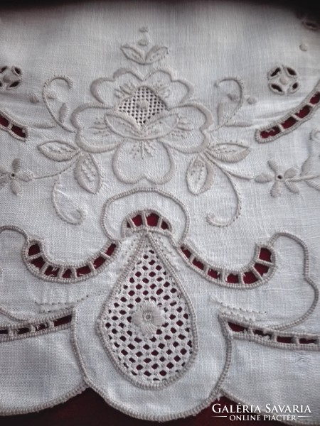 Antique, hand-embroidered, ecru tablecloth, 57 x 36 cm