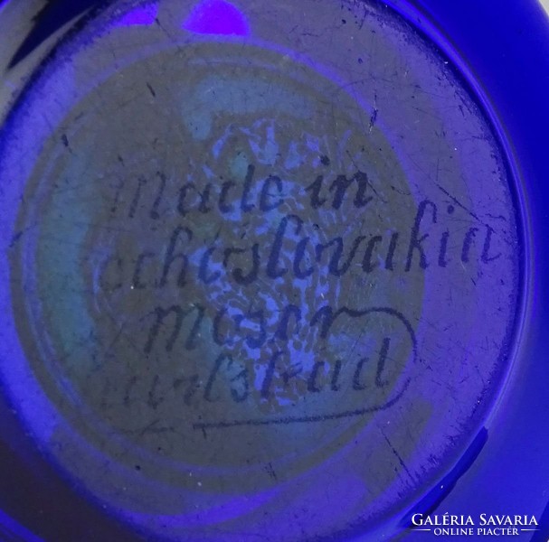 1B653 Antik jelzett kék karlsbadi Moser üveg hamutál