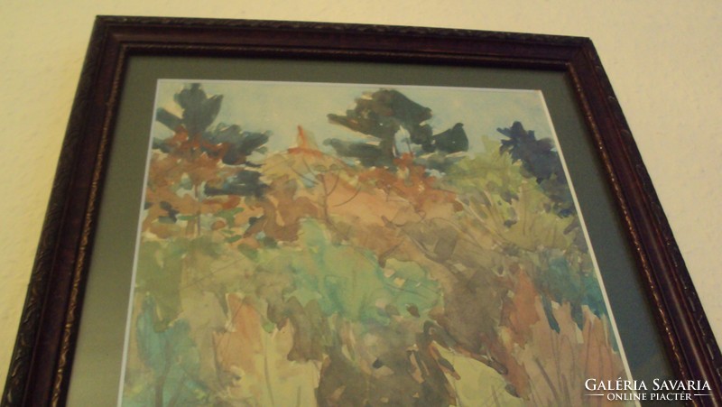 ŐSZI ERDŐ---impresszionista stílusú akvarell festmény,patinás keretben paszpartuval.