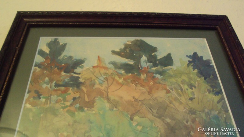 ŐSZI ERDŐ---impresszionista stílusú akvarell festmény,patinás keretben paszpartuval.