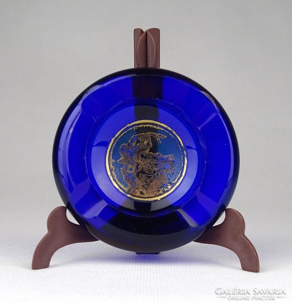 1B653 Antik jelzett kék karlsbadi Moser üveg hamutál