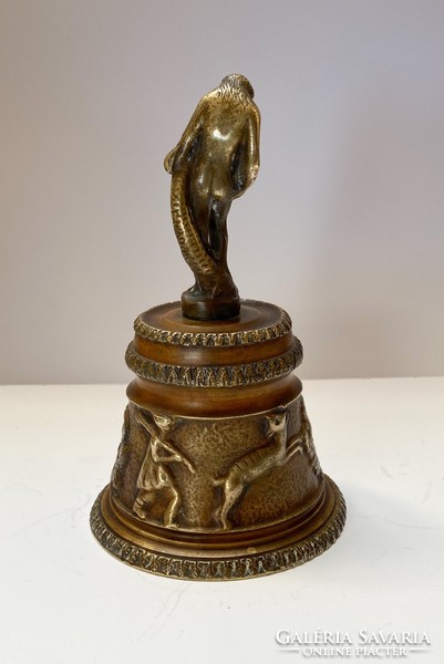 Antique bronze hand bell. Dazzling artwork!
