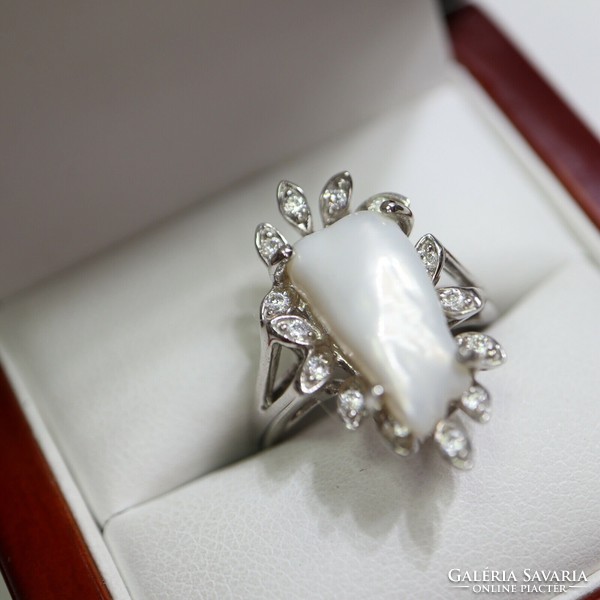 Gyöngy cirkónia kövekkel ezüst gyűrű.ÚJ!