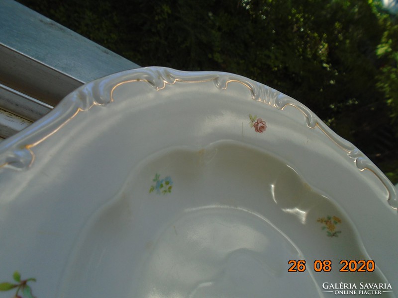 Zsolnay barokk, aranytollazott mély tányér szórt virágmintával
