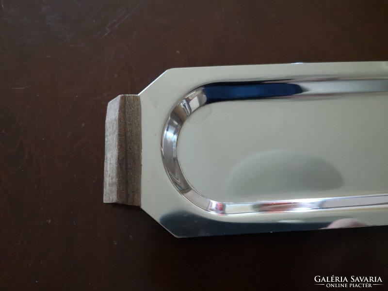 Stainless steel thin serving plate with wooden tongs
