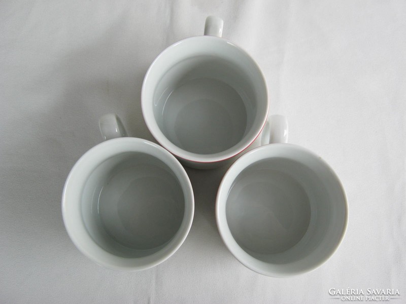 3 Zsolnay porcelain retro canteen mugs with red stripes