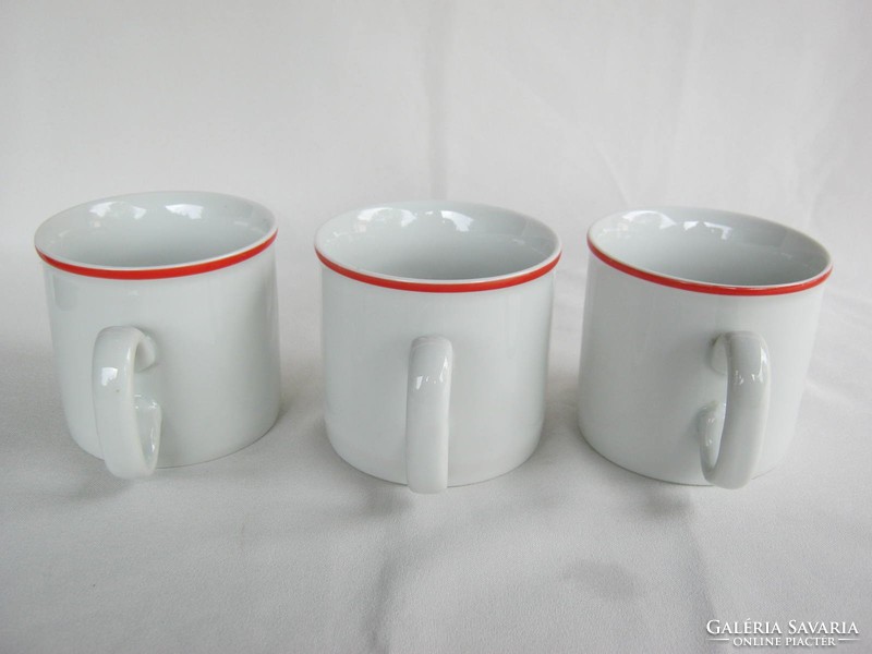 3 Zsolnay porcelain retro canteen mugs with red stripes