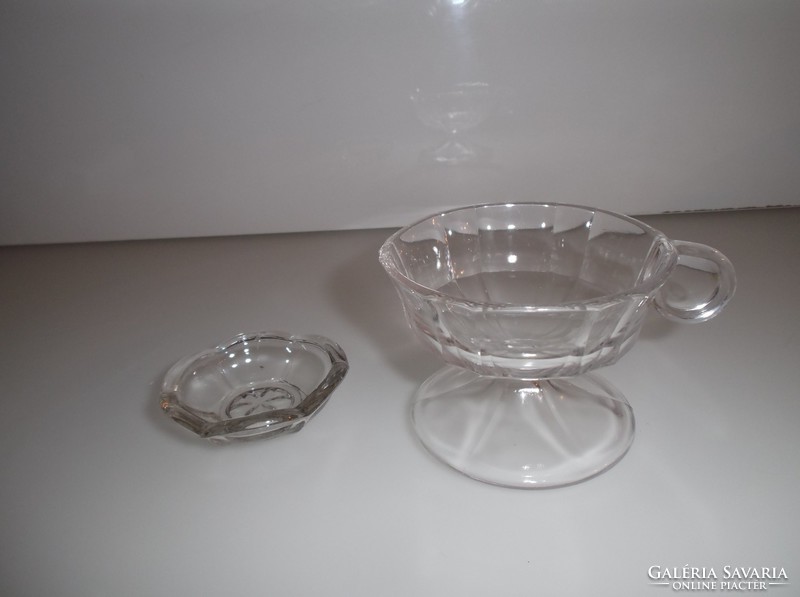 Cup + sugar cube holder - glass - old - Austrian - thick - 9 x 7 cm - 7 x 2 cm - perfect