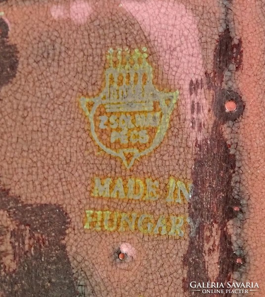 1B759 Zsolnay eozin zöld mázas retro plakett díszdobozában "Béke 1945-1975"