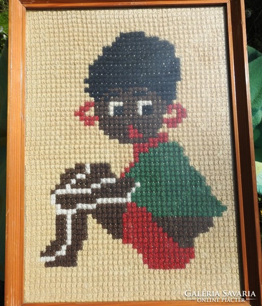 Cross-stitched - little negro girl - tapestry