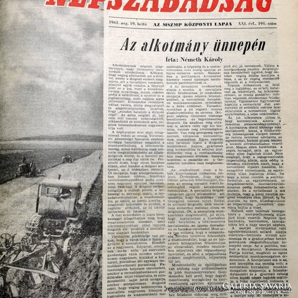 1963 8 19  /  Az alkotmány ünnepén    /  NÉPSZABADSÁG  /  Ssz.:  17235