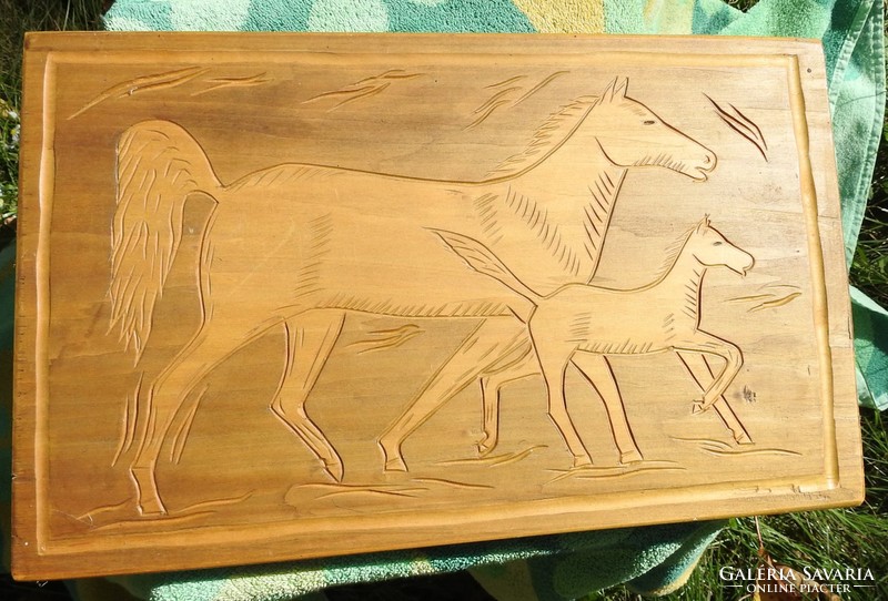 Horses - wood relief - wood carving