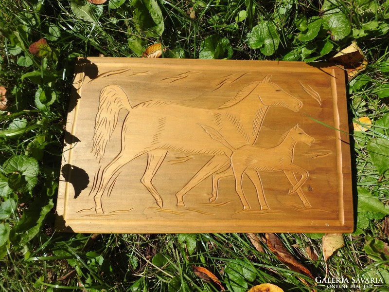 Horses - wood relief - wood carving