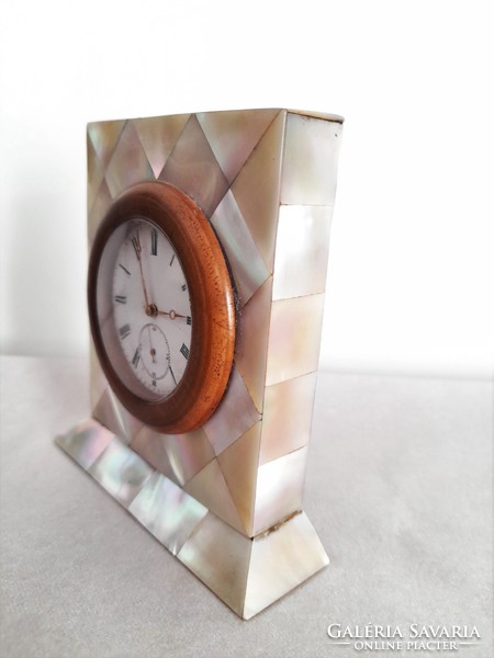 Antique mother of pearl married key table clock emile bronner & cie biel