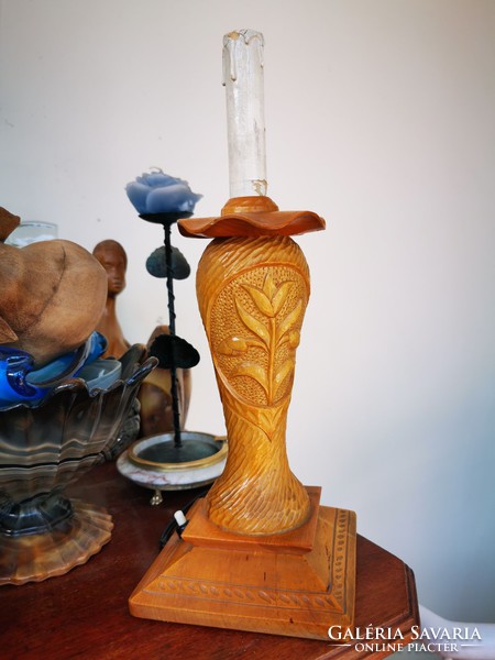 Transylvanian carved wooden lamp