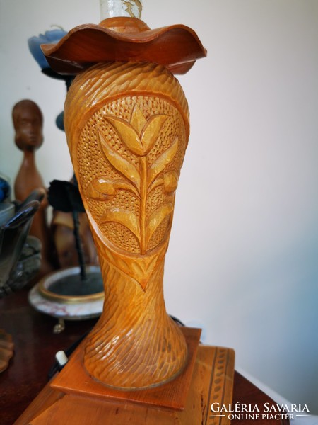 Transylvanian carved wooden lamp