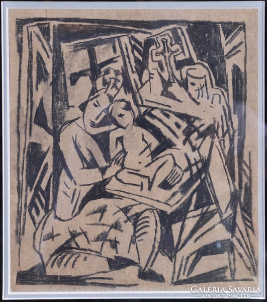Attributed to Béla Kádár (1877-1956): baptism, charcoal drawing