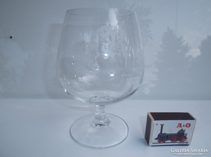 Glass - 15 x 10 cm - engraved - cognac - with r s monogram - Austrian - flawless