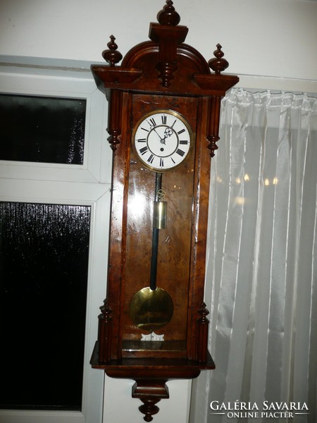 A large, 125 cm, heavy poplar veneer pewter German wall clock from the turn of the century