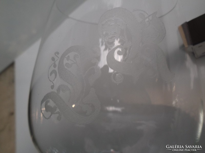 Glass - 15 x 10 cm - engraved - cognac - with r s monogram - Austrian - flawless